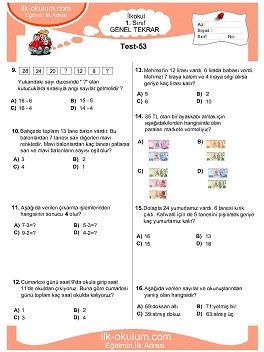 ilkokul 1. Sınıf Genel Tekrar Testleri 